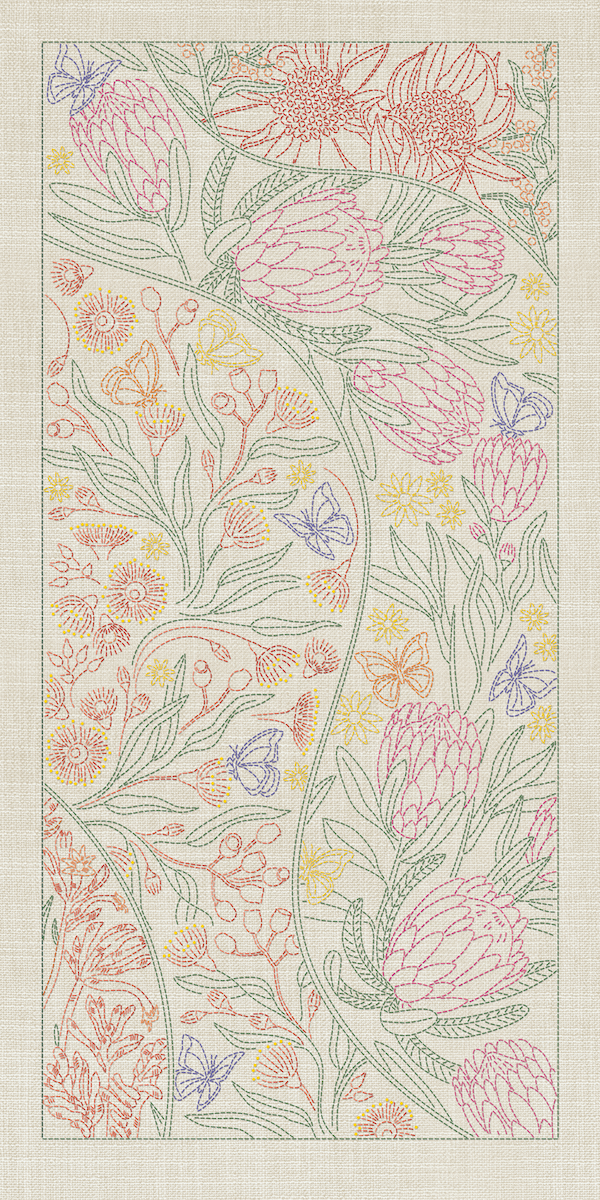 Australian Native Flowers 8 Panel - Seeded Cream