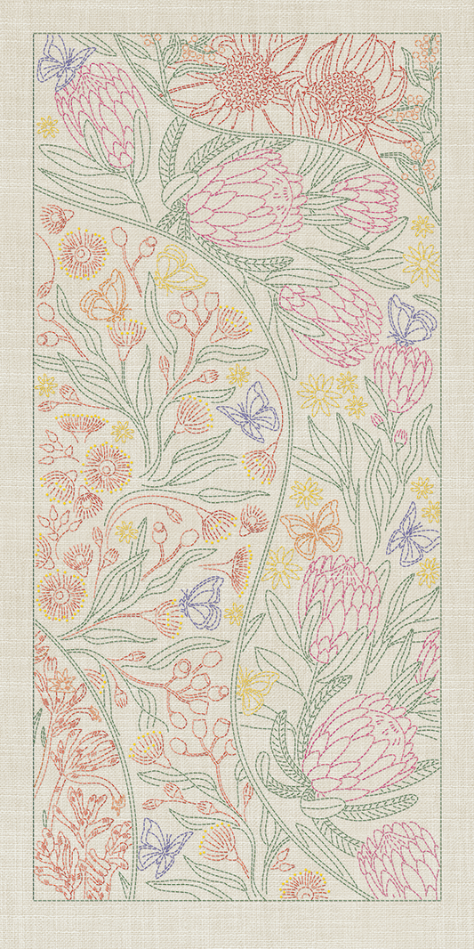 Australian Native Flowers 8 Panel - Seeded Cream
