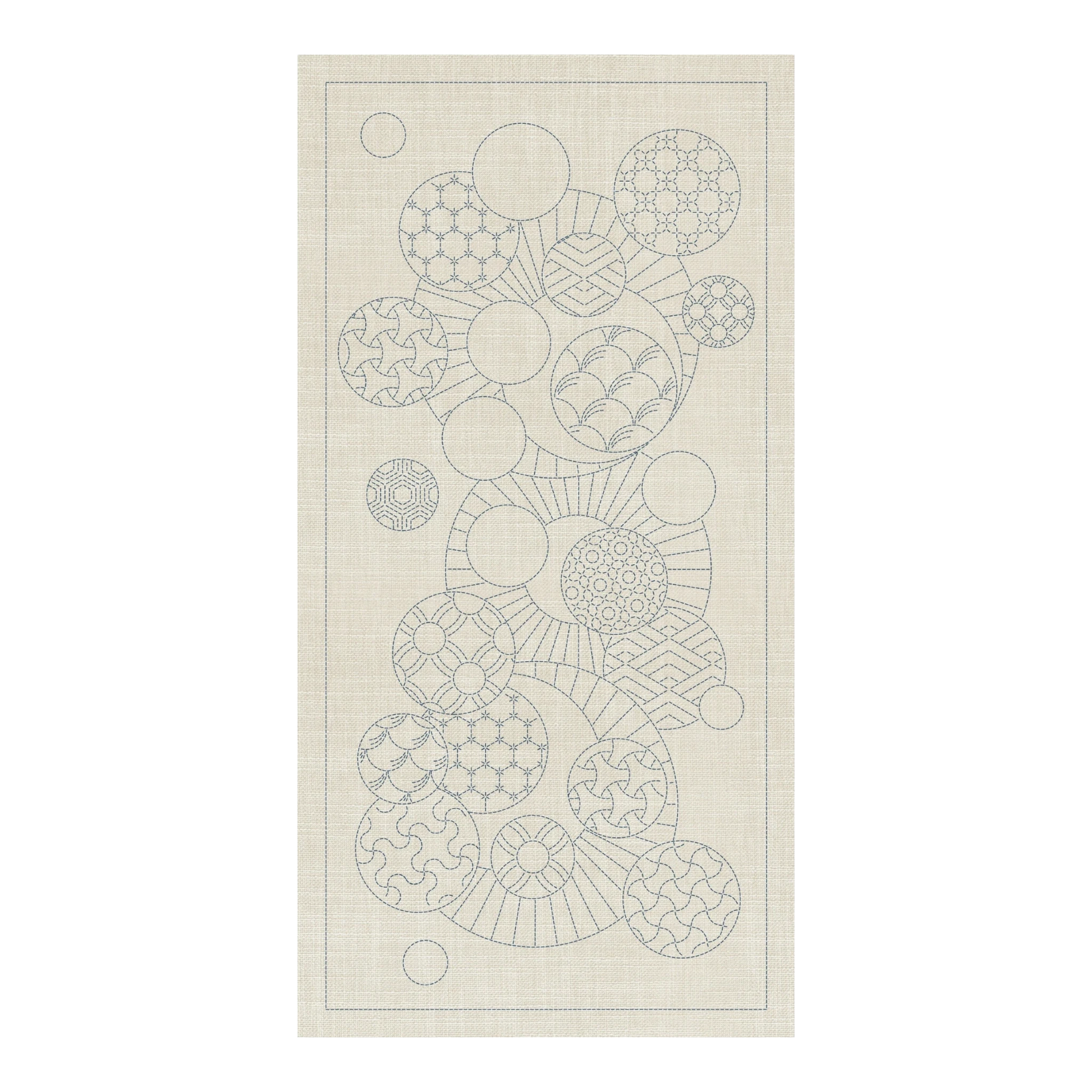 Sashiko Geometric Circles Collection – 3 Designs Cream