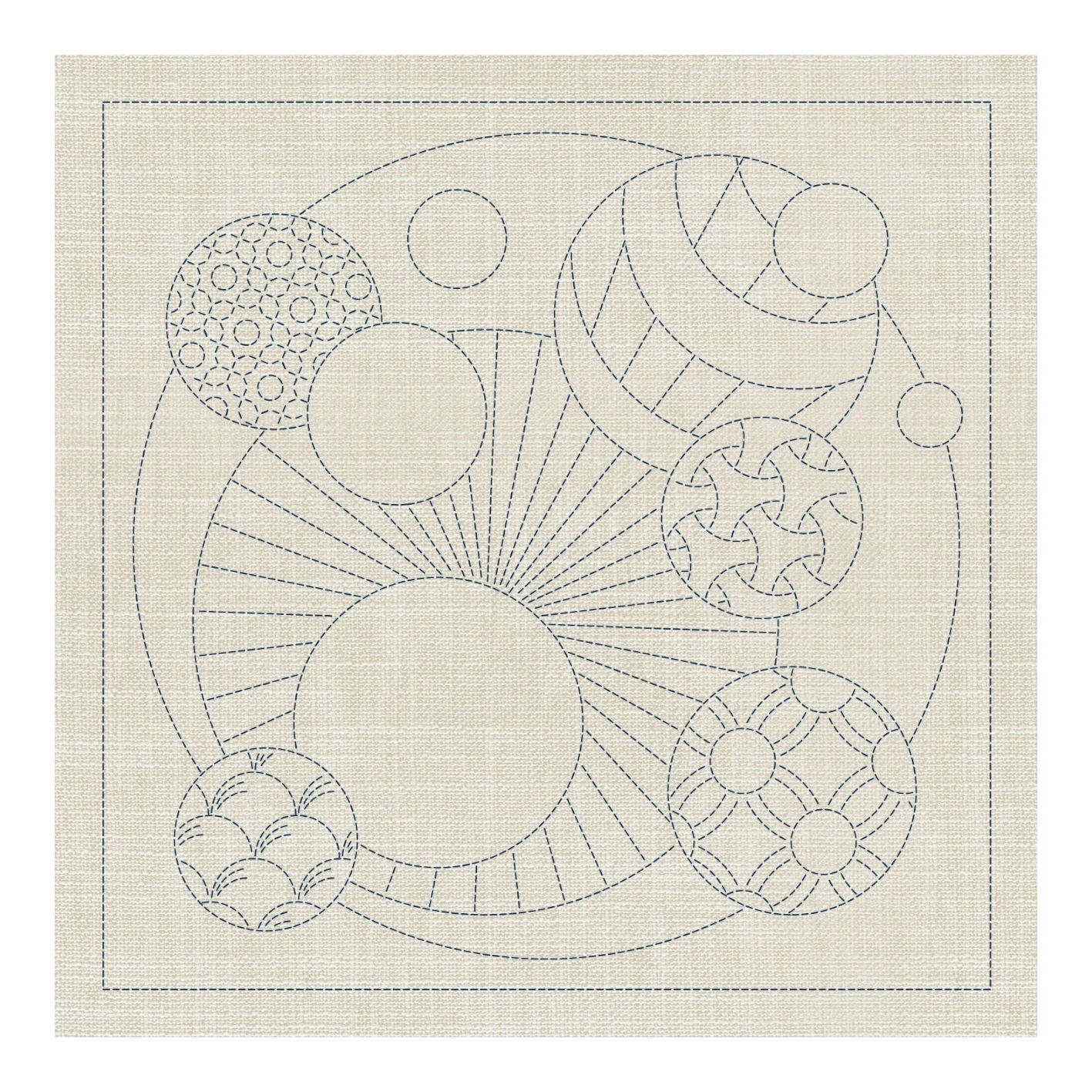Sashiko Geometric Circles Collection – 3 Designs Cream