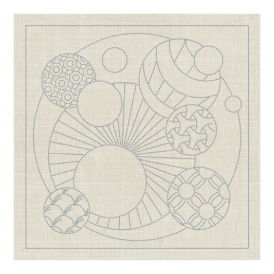 Sashiko Geometric Circles Collection – 3 Designs Cream