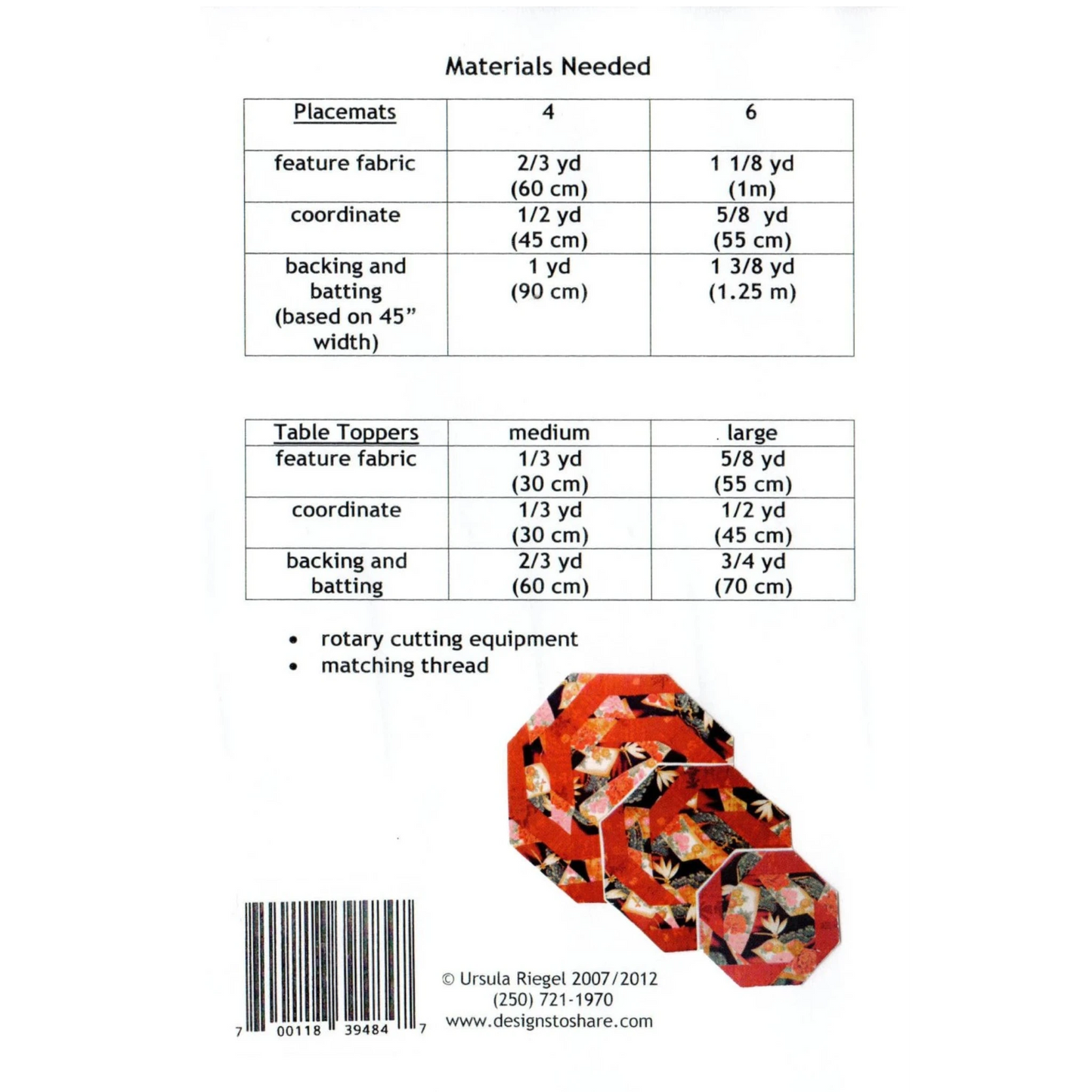Sprirals Table Mat Pattern