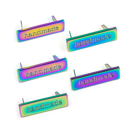 Emmaline Metal Bag Label - handmade - Iridescent Rainbow sewing and quilting product