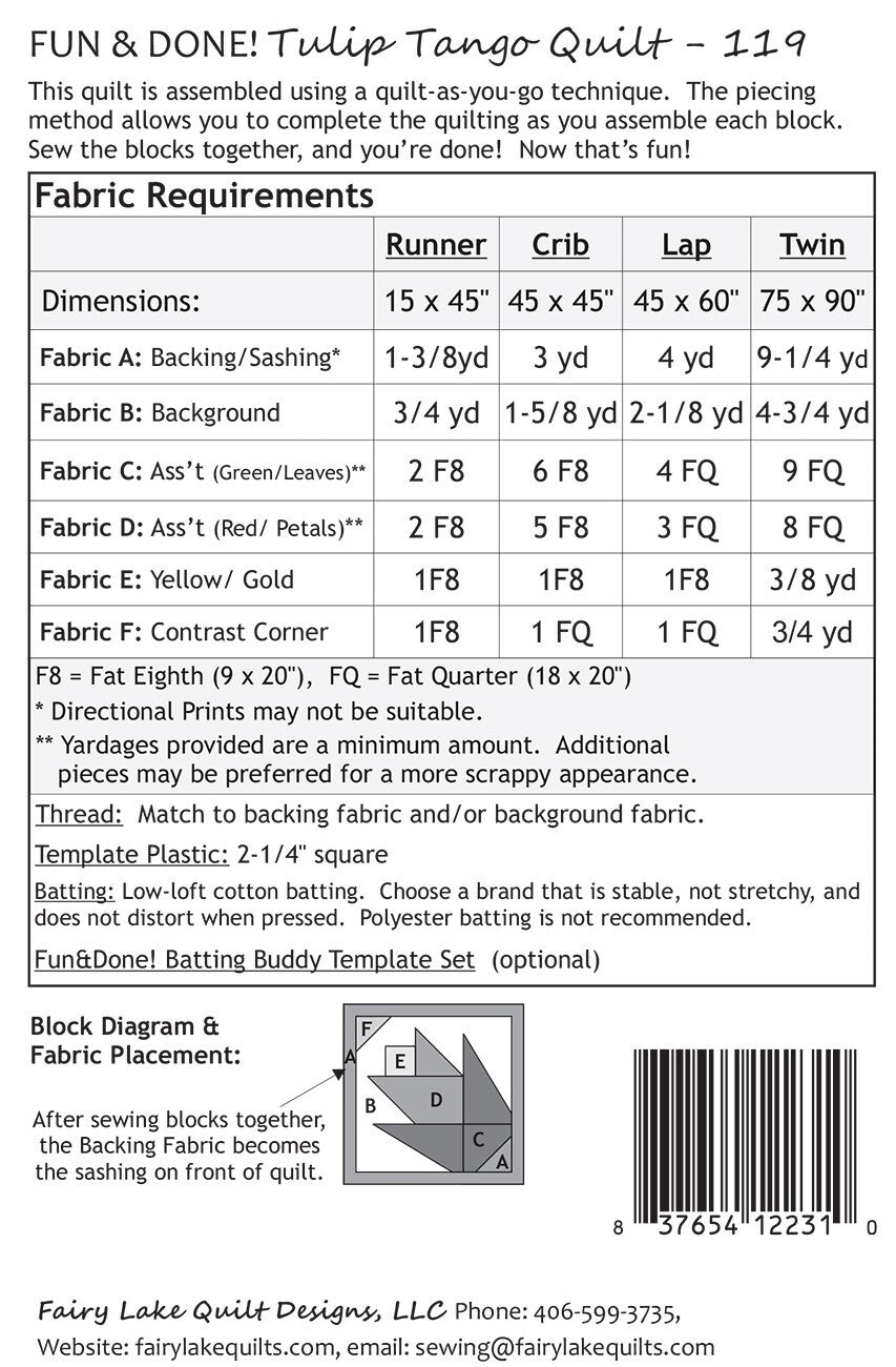 Fun & Done! Quilting Pattern - TULIP TANGO , quilting and craft projects