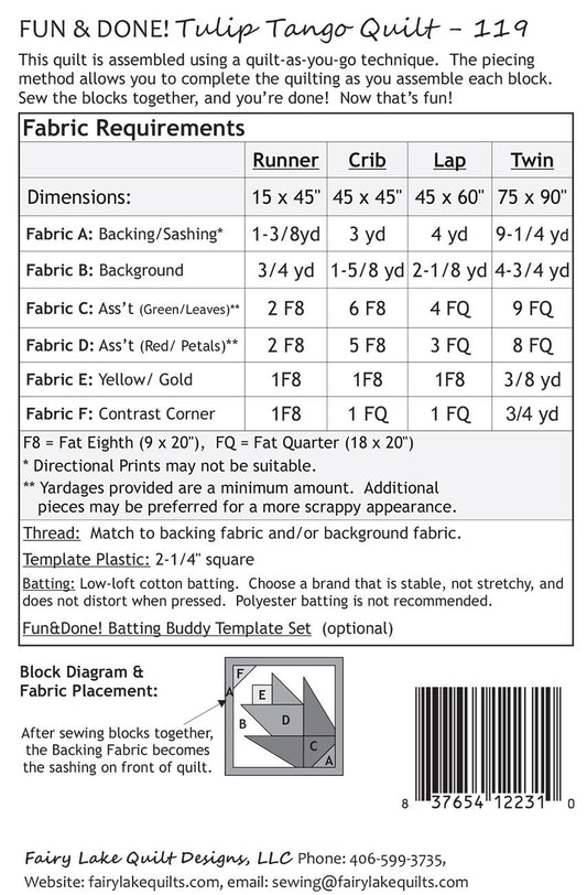Fun & Done! Quilting Pattern - TULIP TANGO , quilting and craft projects