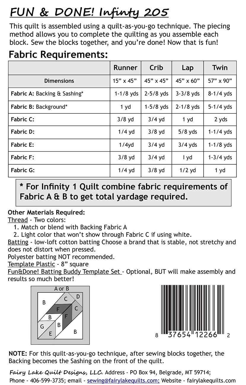 Fun & Done! Quilting Pattern - INFINITY , quilting and craft projects