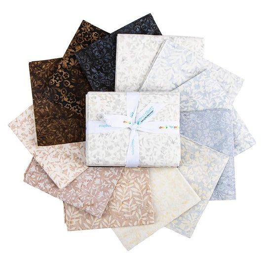 Coordinating neutral batik fabrics in Riley Blake Shadow Lane fat quarter bundle