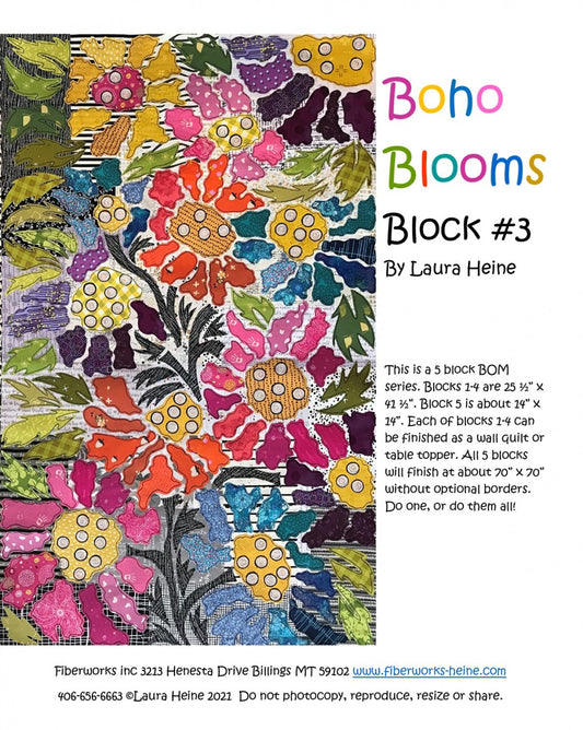 Laura Heine BOHO Blooms Block #3 Collage Pattern , quilting and craft projects