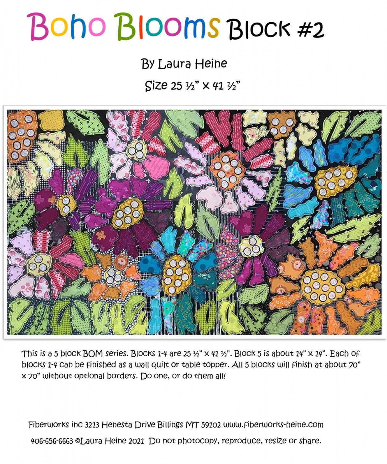 Laura Heine BOHO Blooms Block #2 Collage Pattern , quilting and craft projects