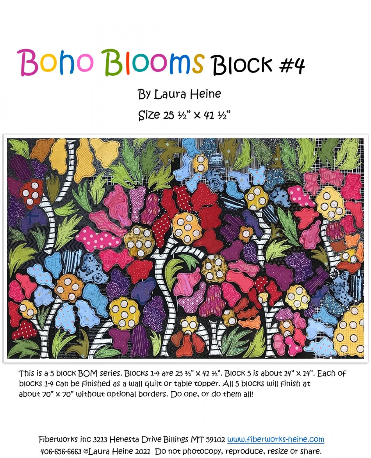 Laura Heine BOHO Blooms Block #4 Collage Pattern , quilting and craft projects