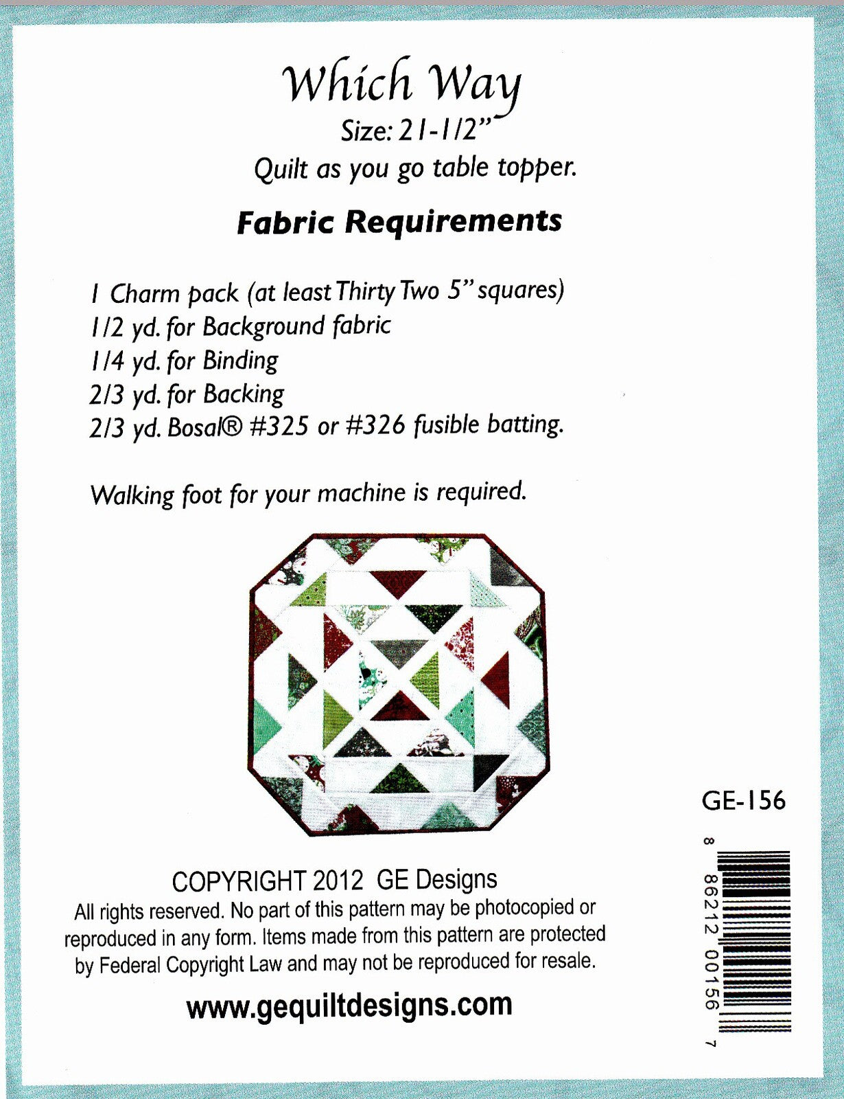 Which Way Quilt As You Go Table Topper Pattern , quilting and craft projects