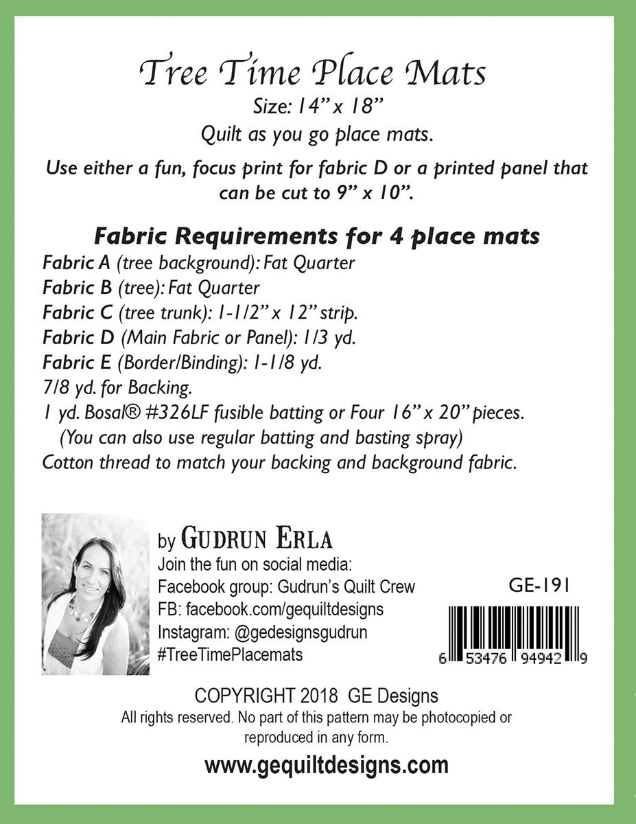 Tree Time Quilt as you Go Place Mats Pattern , quilting and craft projects