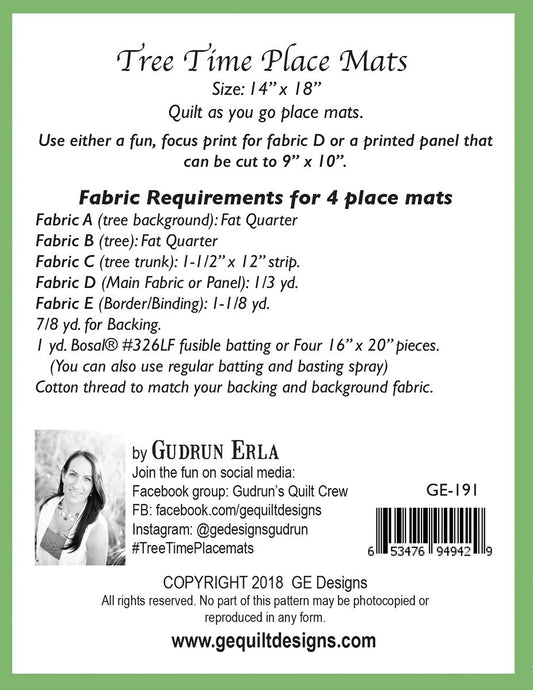 Tree Time Quilt as you Go Place Mats Pattern , quilting and craft projects