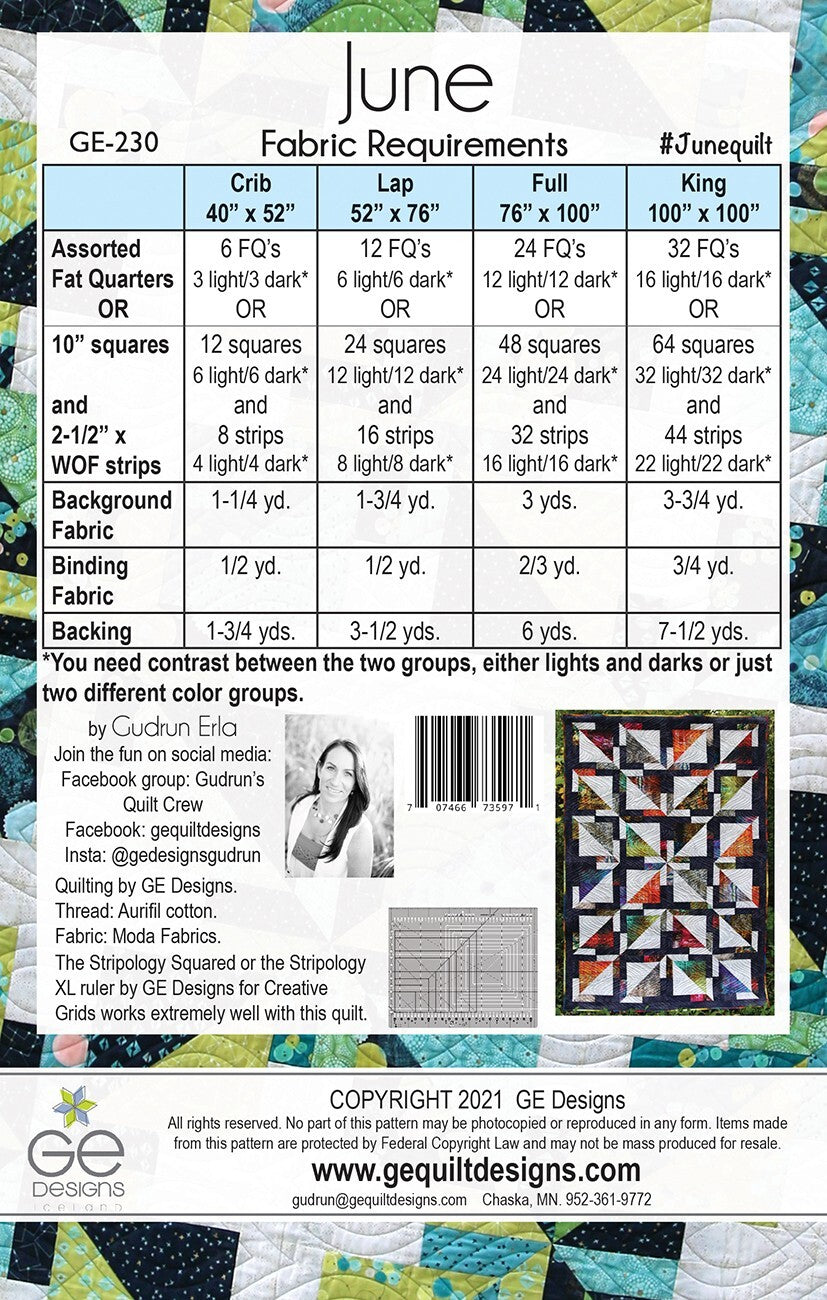 Gudrun Erla - JUNE Quilt Pattern , quilting and craft projects