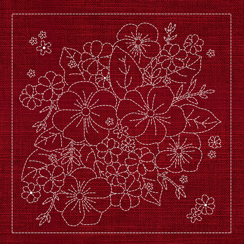 Sashiko Blossom Bouquet - Cherry Red , piecing and stitching