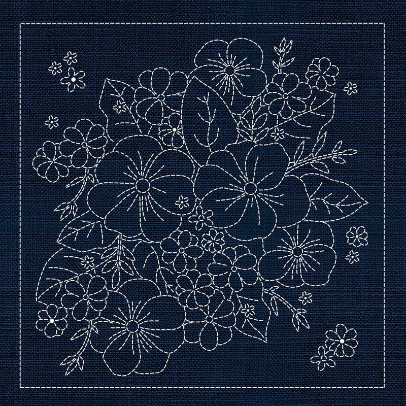 Sashiko Blossom Bouquet - Indigo , piecing and stitching