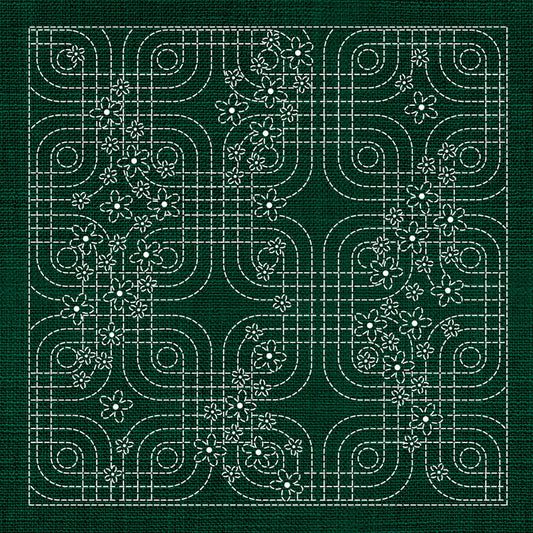 Sashiko Floral Geometric GREEN , piecing and stitching