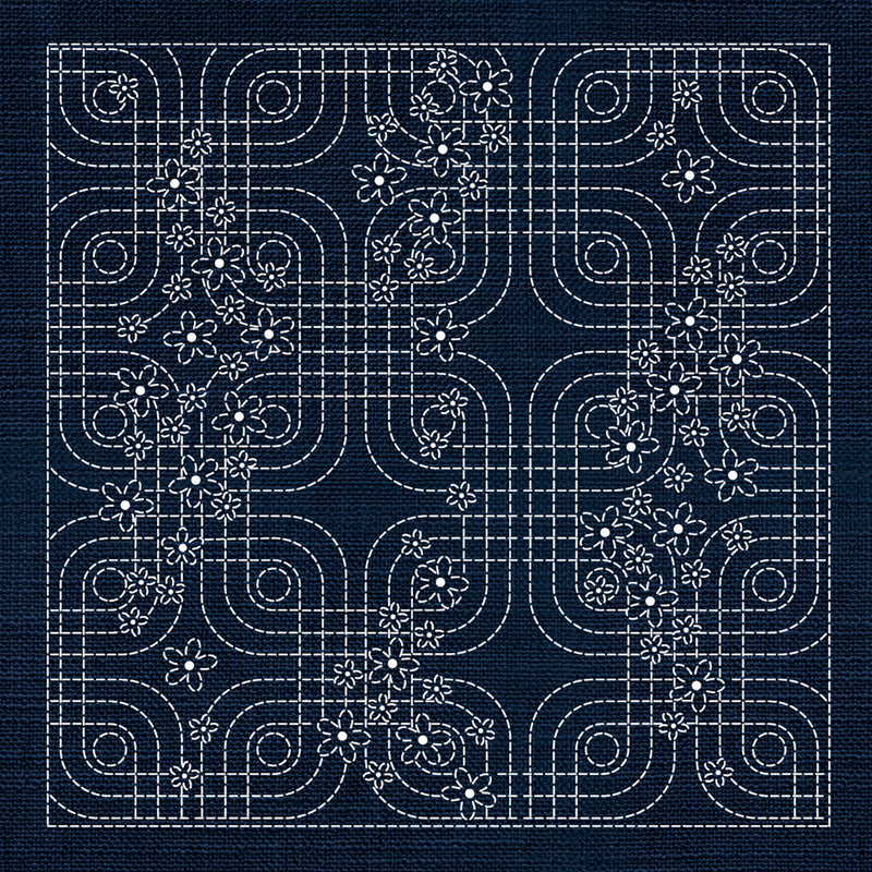 Sashiko Floral Geometric INDIGO , piecing and stitching