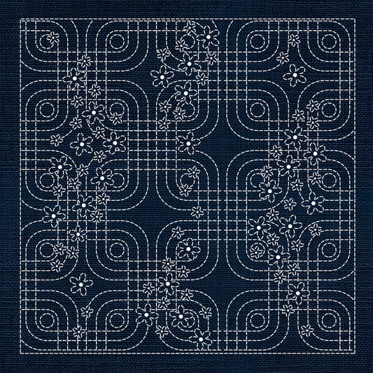 Sashiko Floral Geometric INDIGO , piecing and stitching