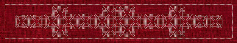 Sashiko Interlocking Geometric Runner CHERRY RED , piecing and stitching