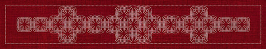 Sashiko Interlocking Geometric Runner CHERRY RED , piecing and stitching