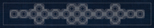 Sashiko Interlocking Geometric Runner INDIGO , piecing and stitching