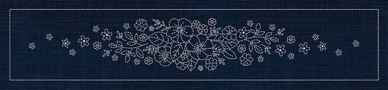 Sashiko Blossom Bouquet Runner INDIGO , piecing and stitching