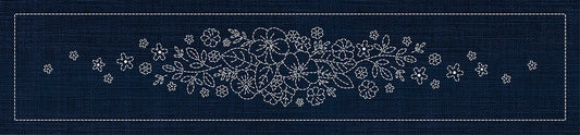 Sashiko Blossom Bouquet Runner INDIGO , piecing and stitching