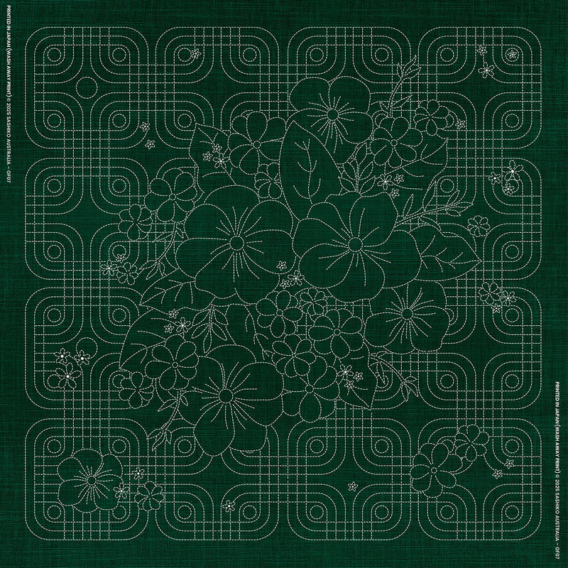 Sashiko Australia Blossom Bouquet Geometric - GREEN , piecing and stitching