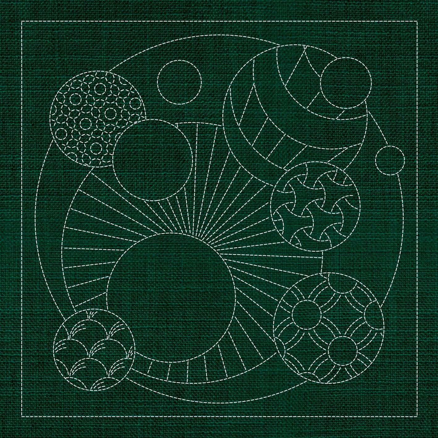 Sashiko Geometric Circles Collection – 3 Designs Green