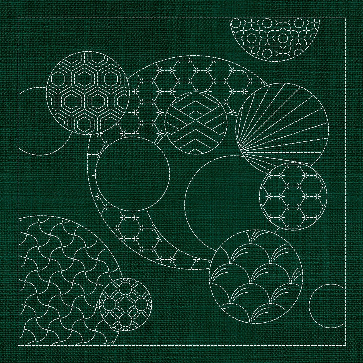Sashiko Geometric Circles Collection – 3 Designs Green