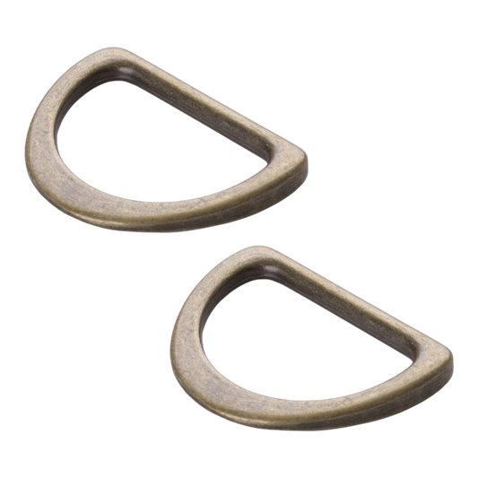 antique brass flat D-ring hardware, 25 mm, set of two, for bag making and accessories.