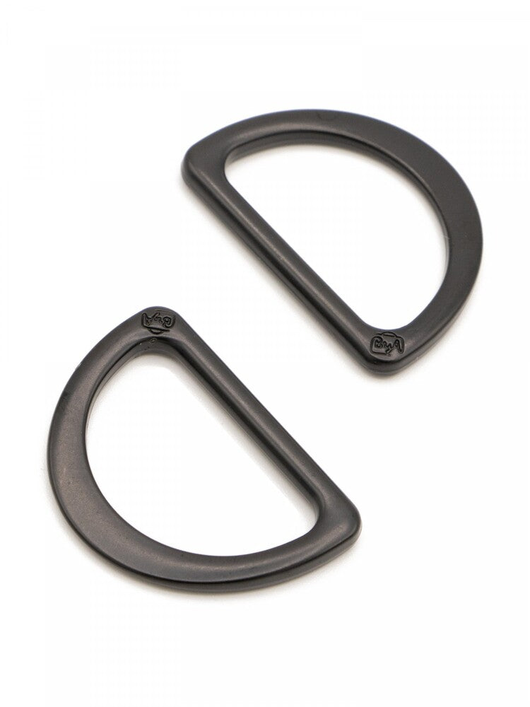 D Ring Flat Black Metal Set of Two 25 mm for bag making and sewing projects