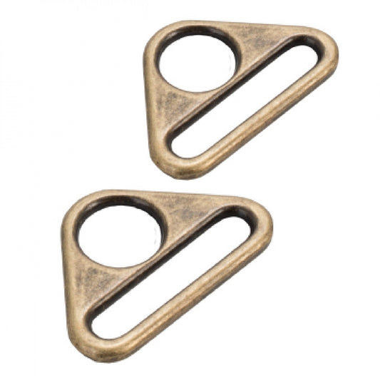 Triangle Ring Flat 25 mm Antique Brass Set of Two for bag making and sewing projects