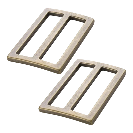 Slider Flat Widemouth 1.5 in Antique Brass Set of Two for bag making and sewing projects