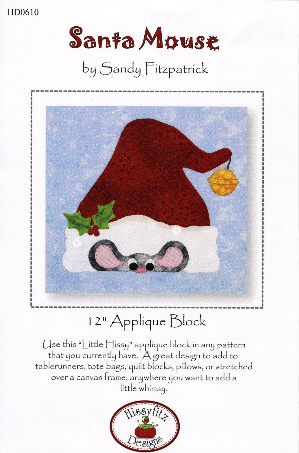 Santa Mouse 254 mm Applique Block sewing and quilting product