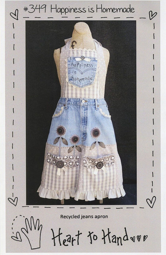 Happiness I Homemade Recycled Jeans Applique Apron Pattern , quilting and craft projects