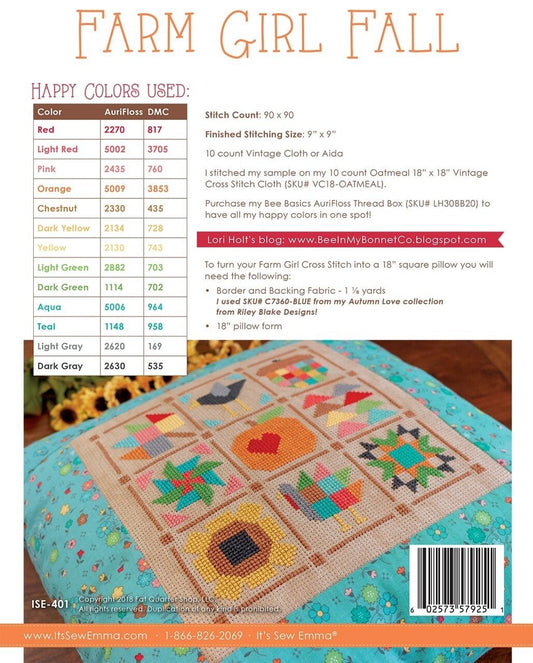 Lori Holt - Farm Girl Fall Cross Stitch Pattern ONLY , quilting and craft projects