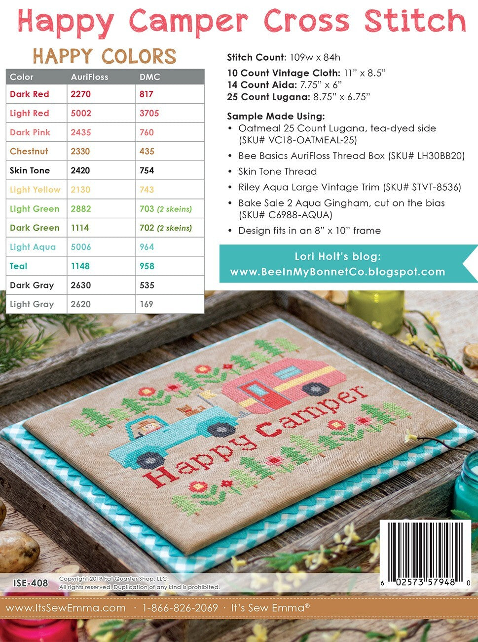 Lori Holt Happy Camper Cross Stitch Pattern , quilting and craft projects