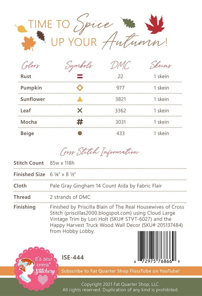 Autumn Spice Cross Stitch Pattern , quilting and craft projects