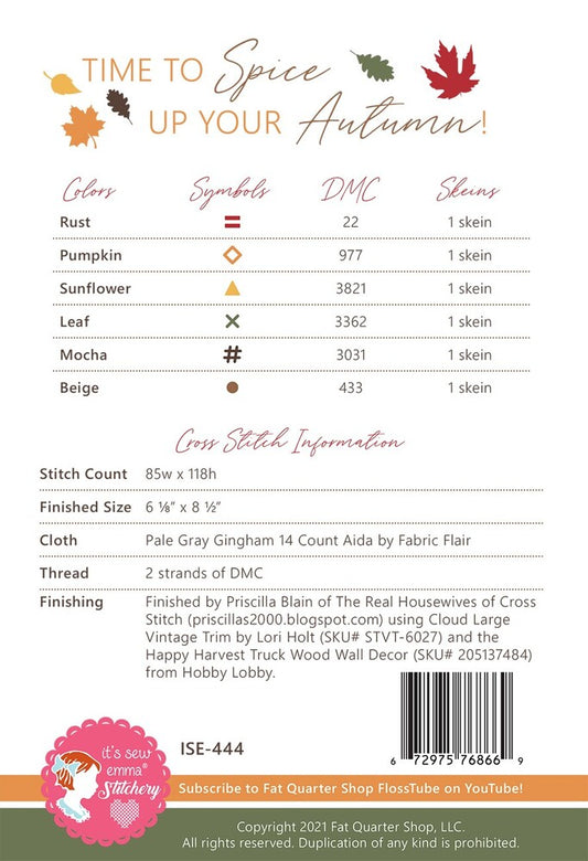 Autumn Spice Cross Stitch Pattern , quilting and craft projects