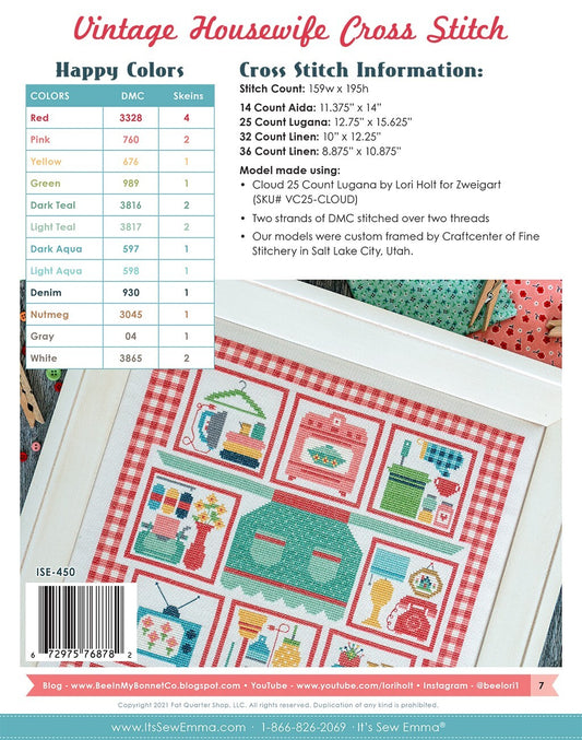 Lori Holt - Vintage Housewife Cross Stitch Pattern , quilting and craft projects