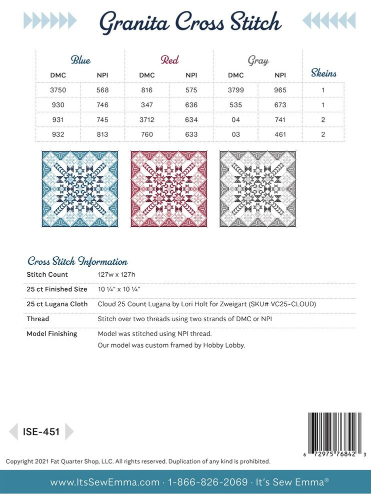 Granita Cross Stitch Pattern , quilting and craft projects