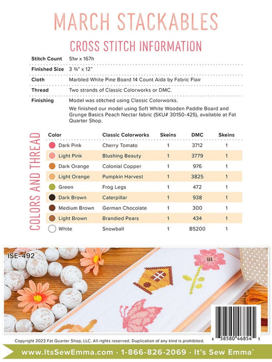 Stackables Cross Stitch Pattern - MARCH , quilting and craft projects