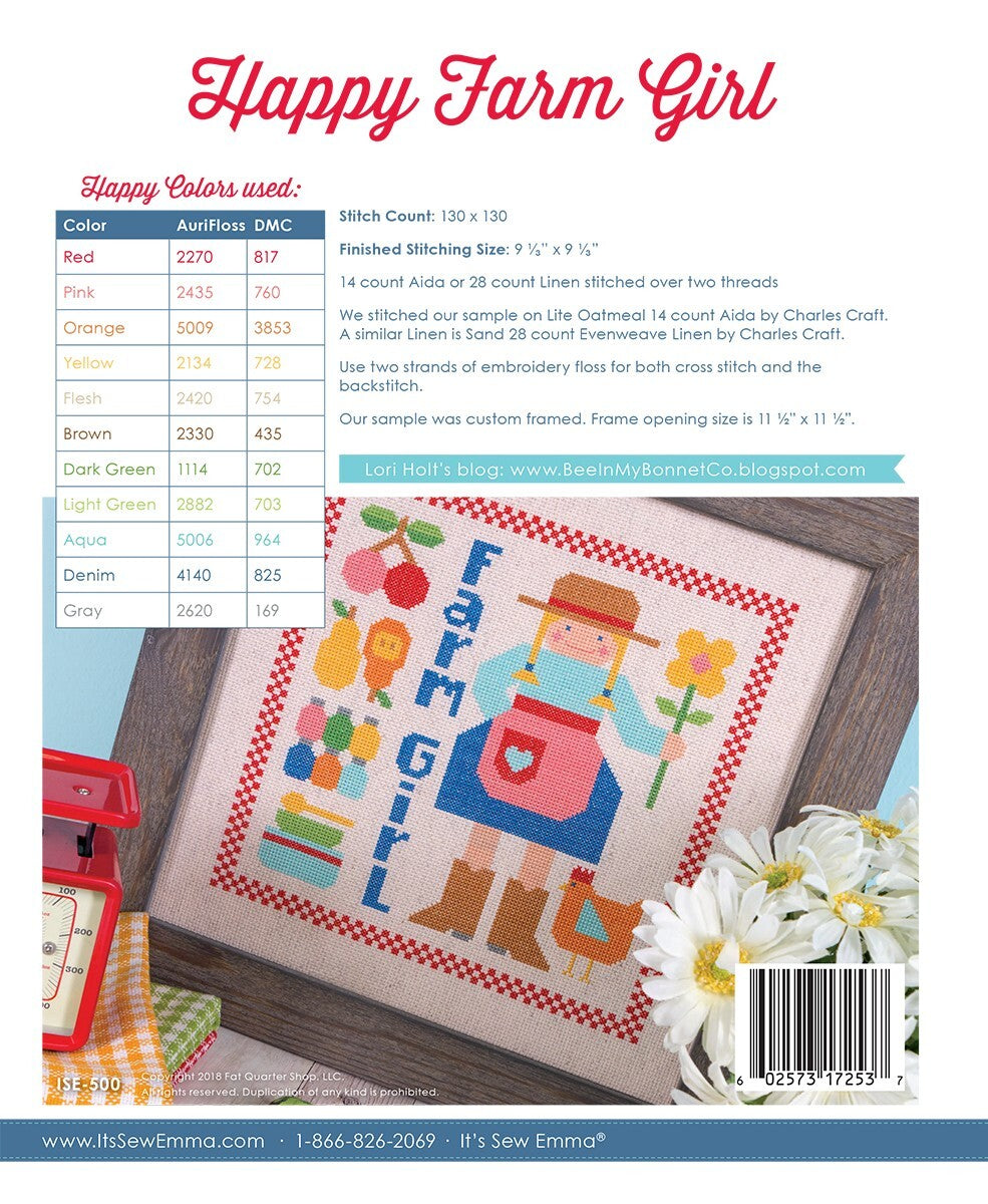Lori Holt Happy Farm Girl Cross Stitch Pattern , quilting and craft projects