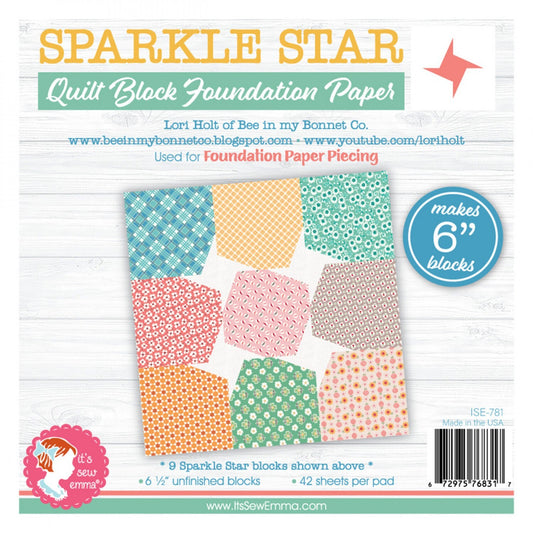 Foundation Paper - Sparkle Star Quilt Block 152 mm Pad , pattern making and craft projects