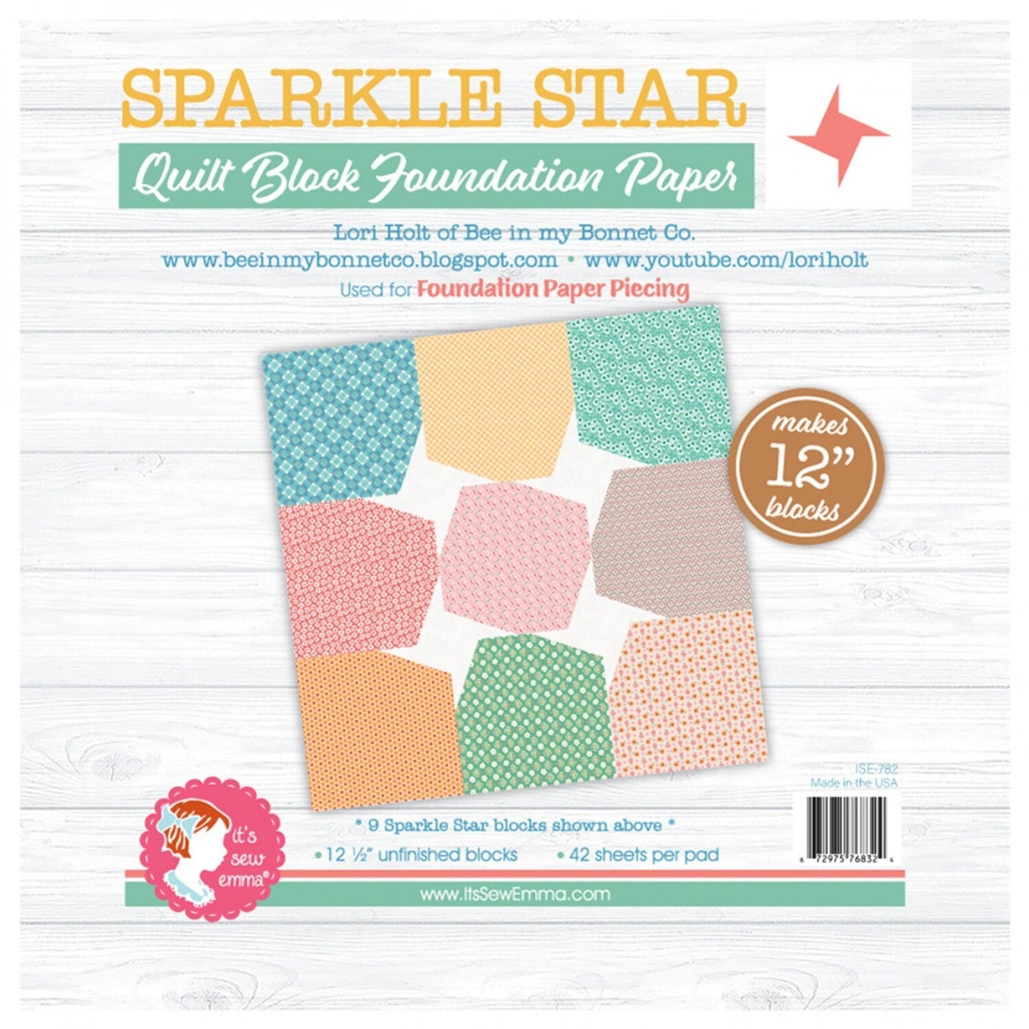Foundation Paper - Sparkle Star Quilt Block 152 mm Pad , pattern making and craft projects