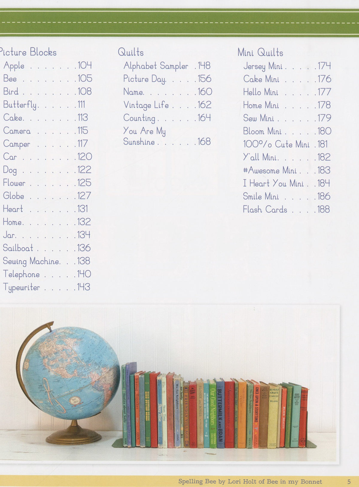 Spelling Bee by Lori Holt – contents page
