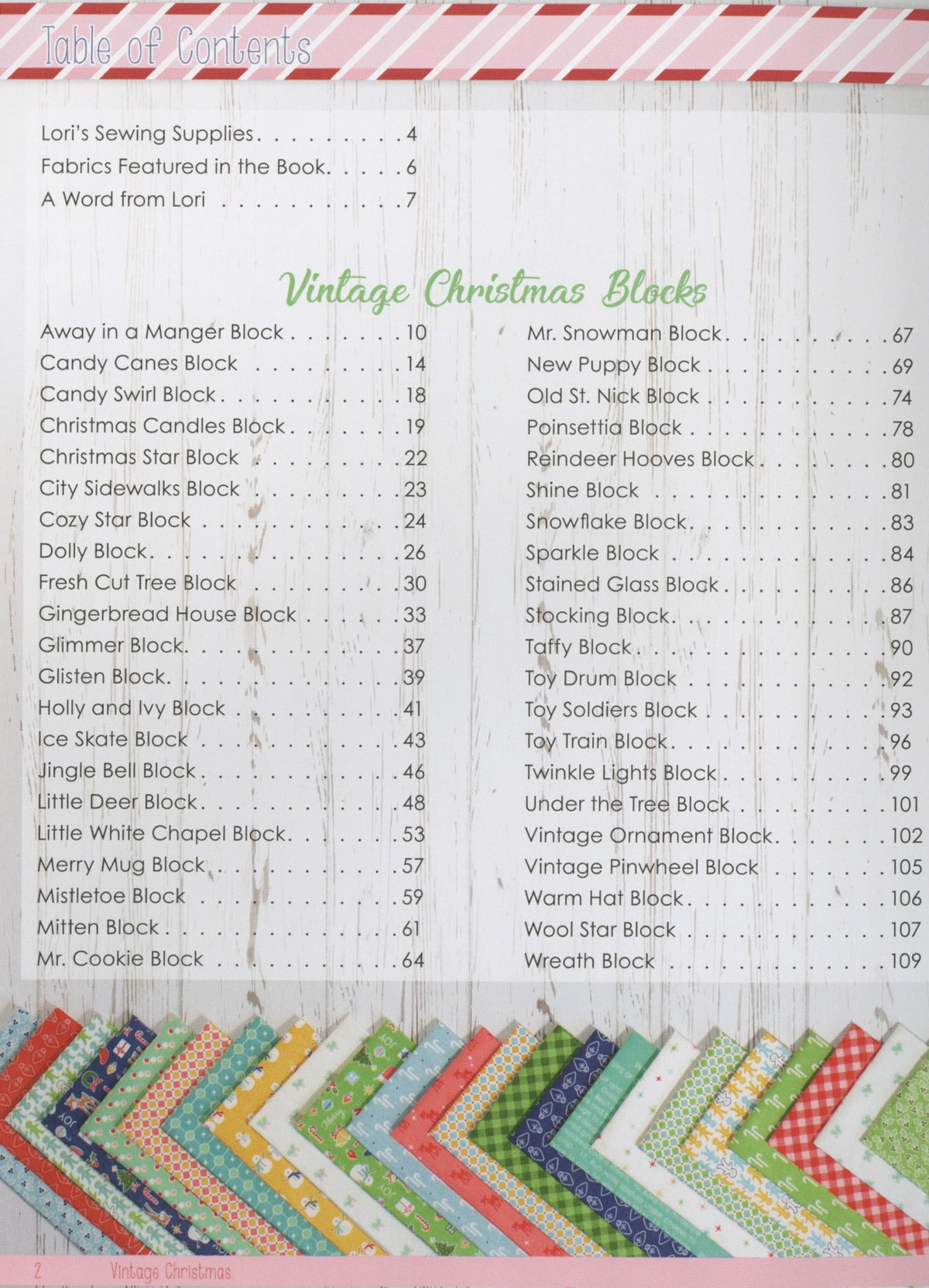 Vintage Christmas by Lori Holt – contents page with block list