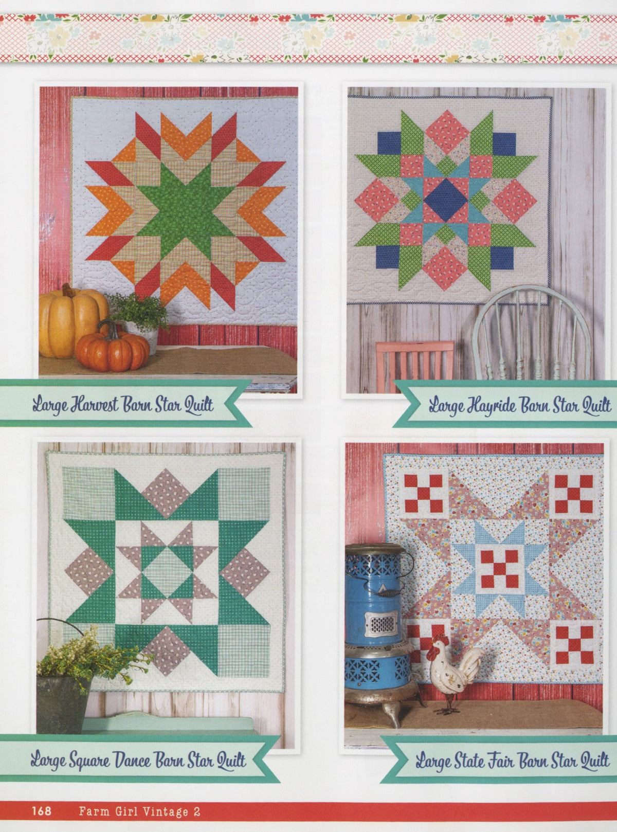 Farm Girl Vintage 2 by Lori Holt – four barn star quilt project examples